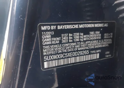 2014 BMW X3 xDrive28I from USA, damaged, VIN 5UXWX9C5XE0D29265